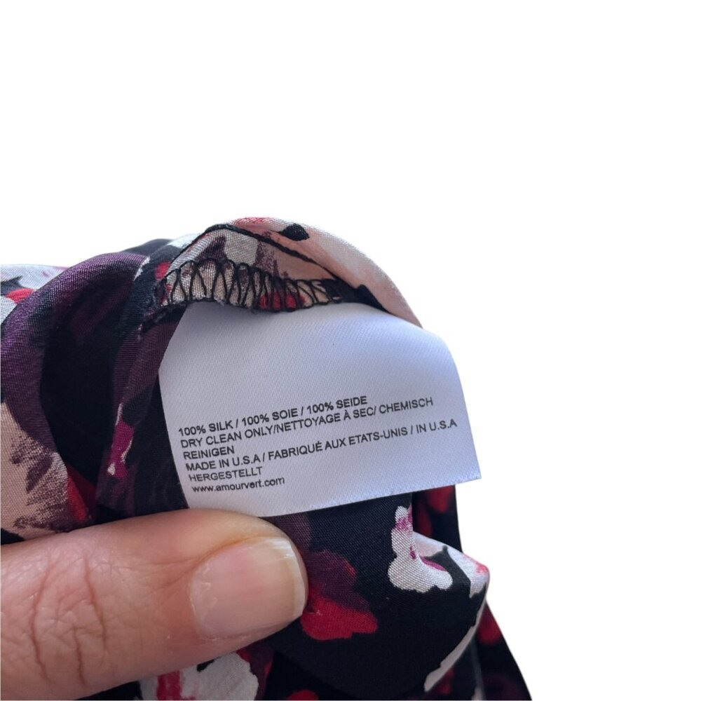 Amour Vert 100% Silk Floral Mini Shift Dress Black XS - Picture 3 of 8